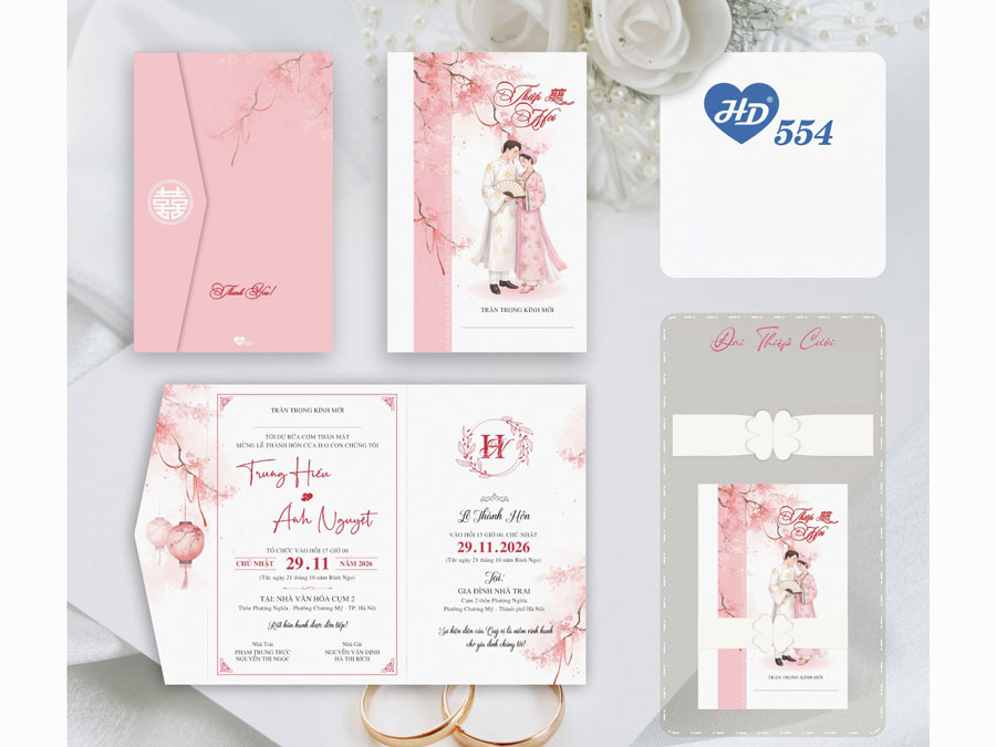 Thiệp Chibi Hồng Trắng - HD554